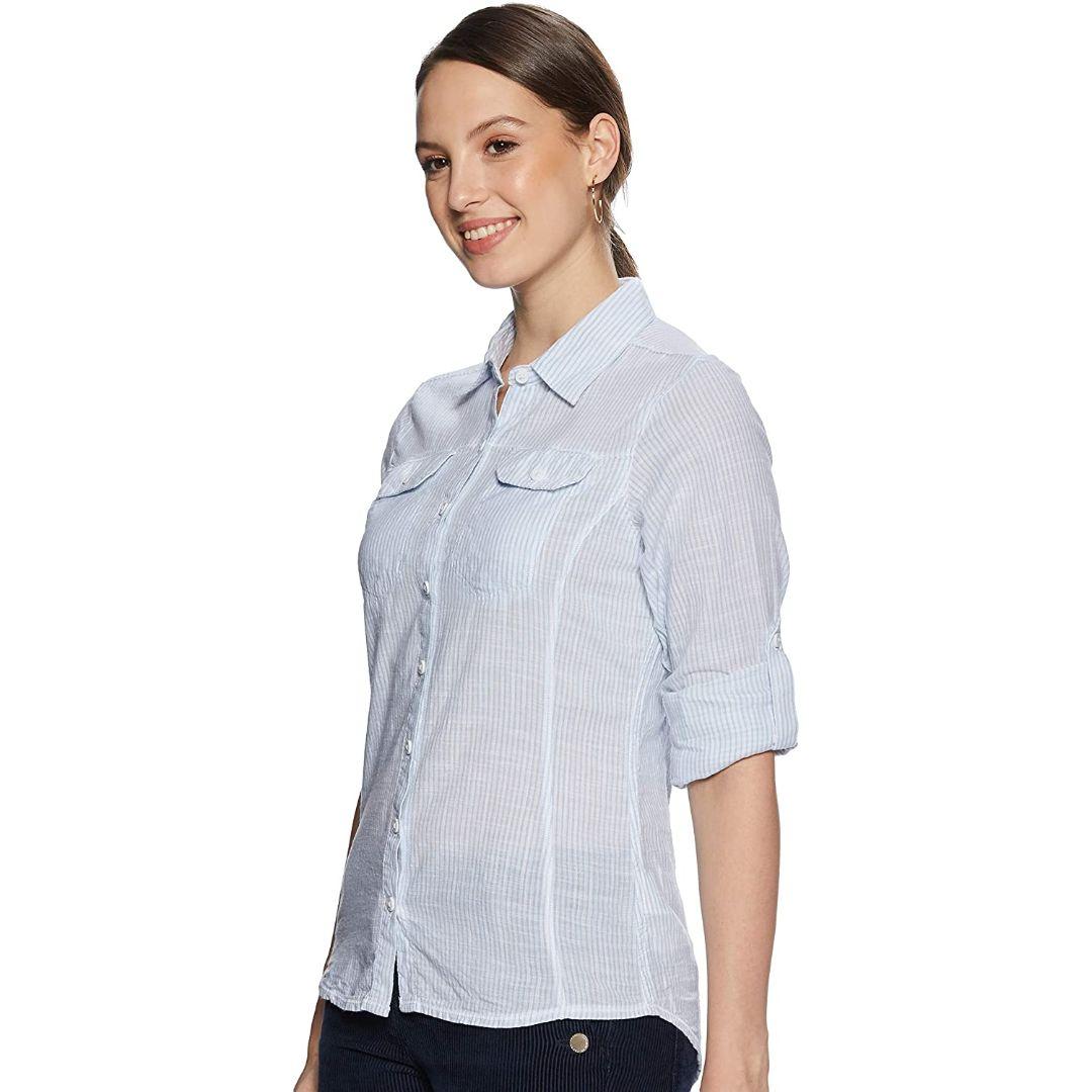 Columbia Women Blue Camp Henry Long Sleeve Shirt