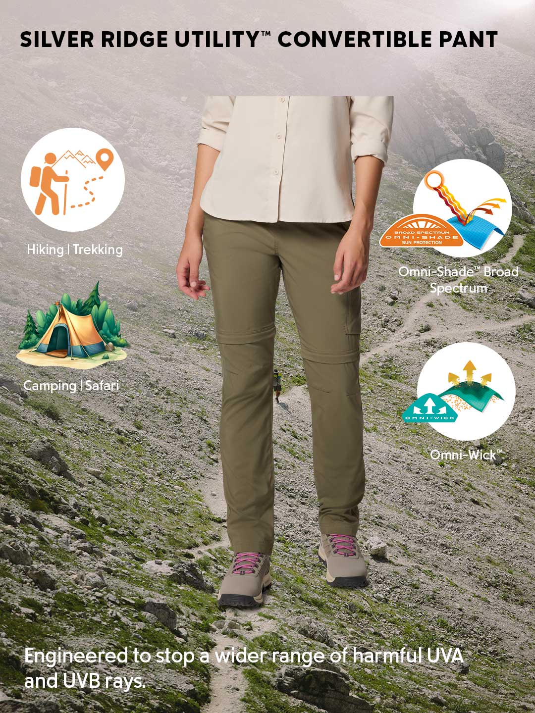 Columbia Women Olive Green Omni-Shade Silver Ridge Utility Convertible Pant