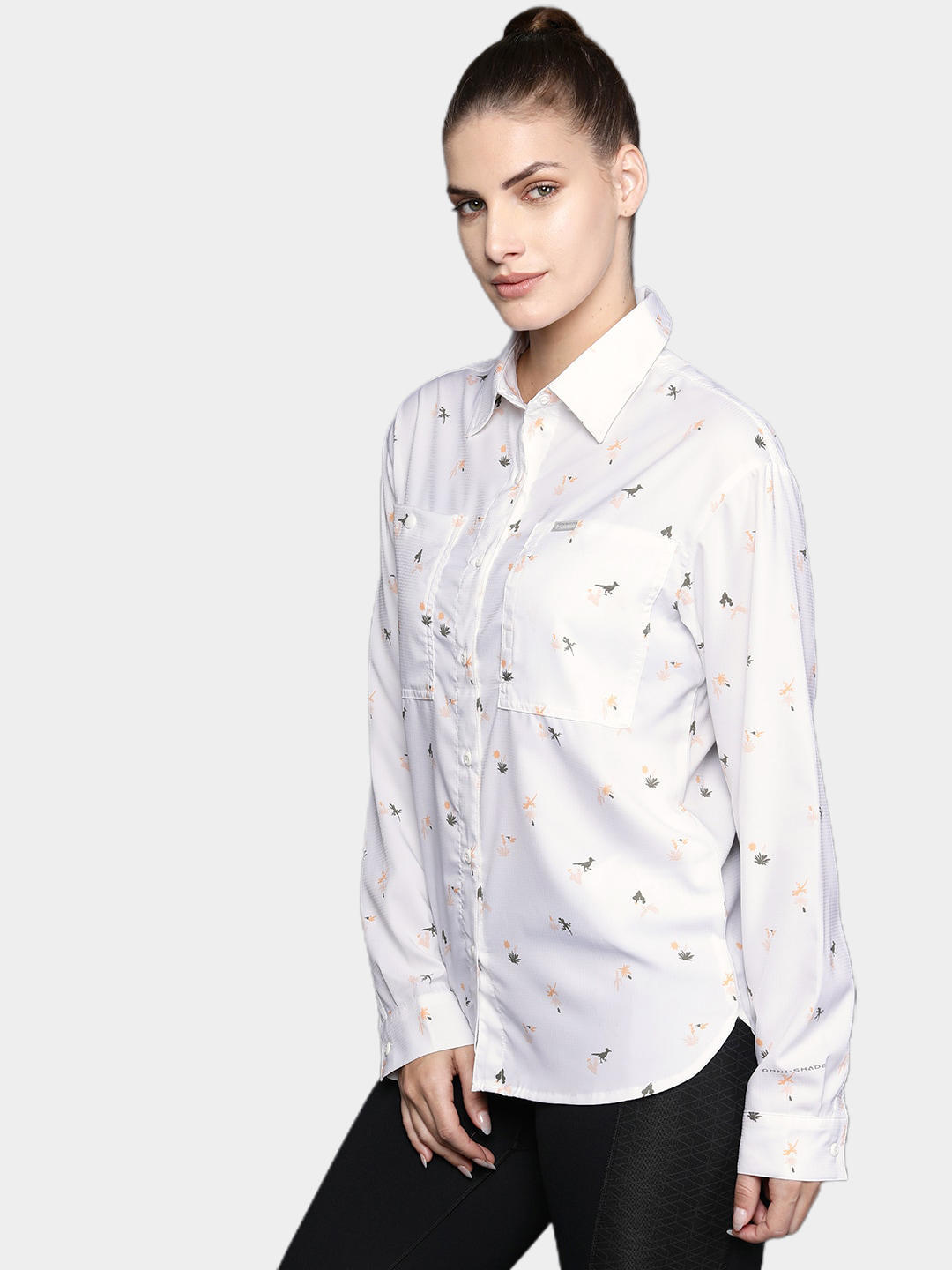Columbia Women White Silver Ridge Utility Patterned Long Sleeve Shirt