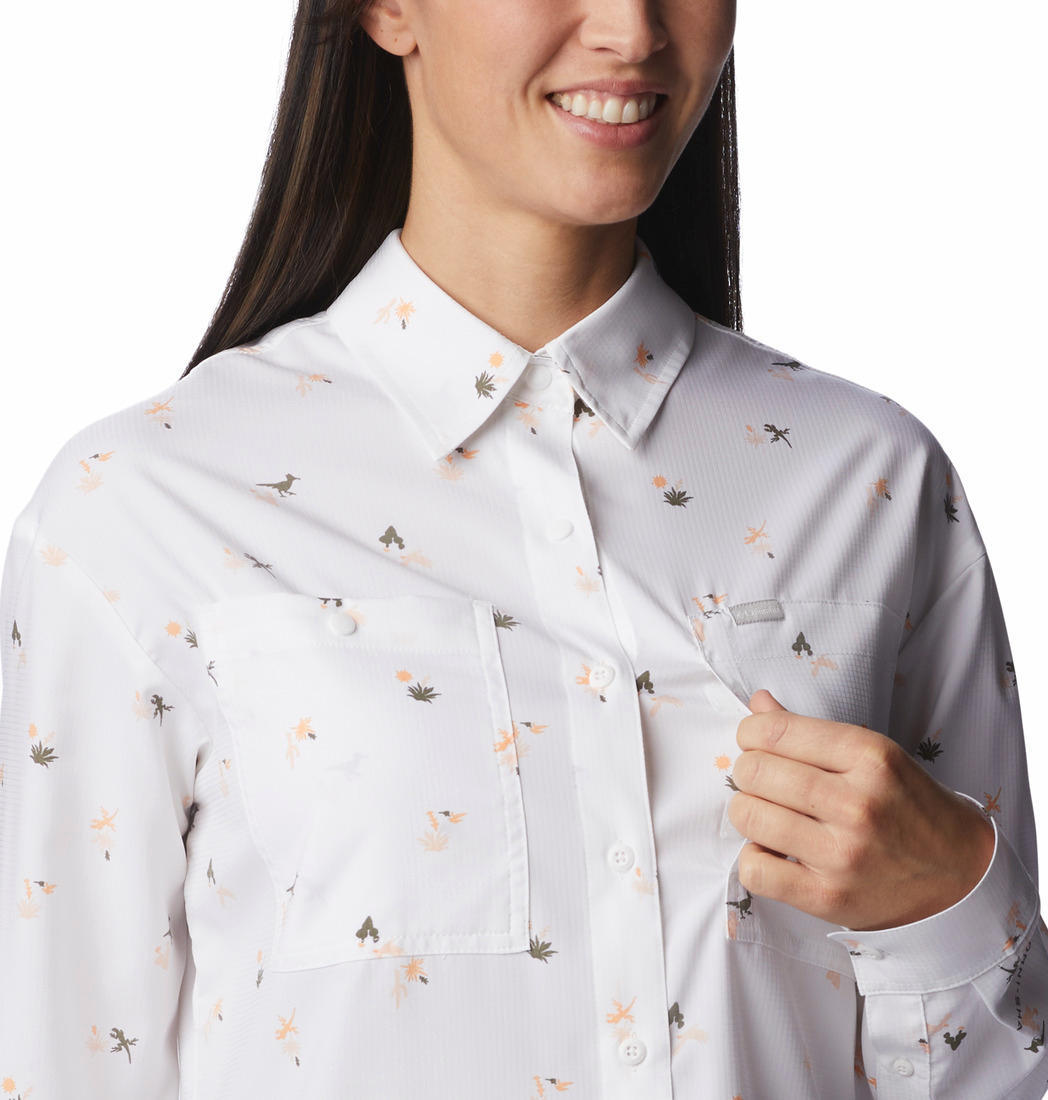 Columbia Women White Silver Ridge Utility Patterned Long Sleeve Shirt