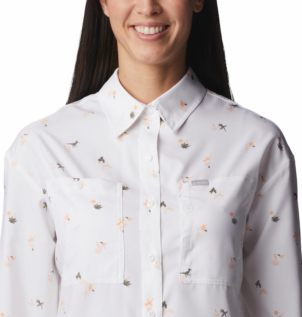 Columbia Women White Silver Ridge Utility Patterned Long Sleeve Shirt