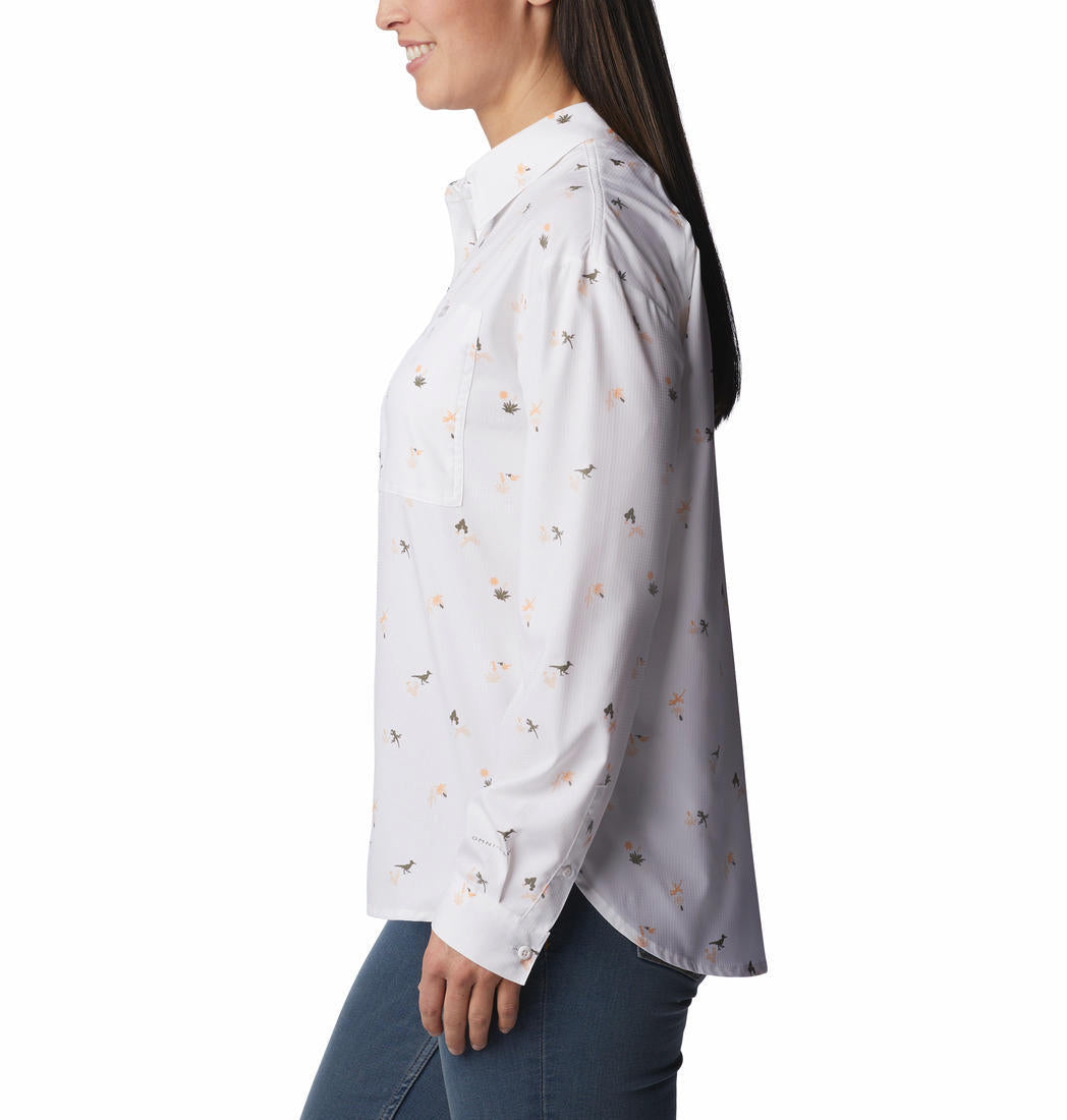 Columbia Women White Silver Ridge Utility Patterned Long Sleeve Shirt
