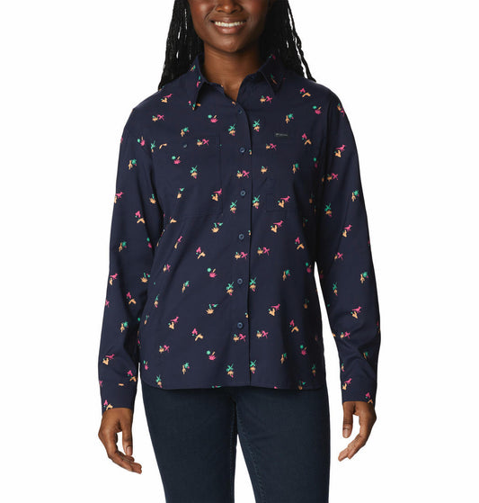Columbia Women Blue Silver Ridge Utility Patterned Long Sleeve Shirt