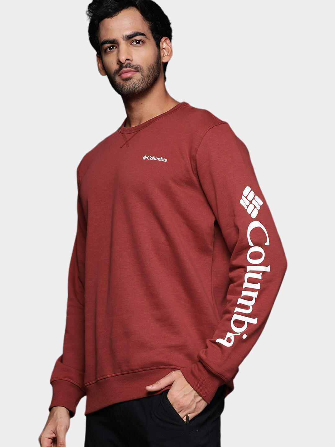 Columbia Men Maroon M Columbia Logo Fleece Crew Fleece Jacket
