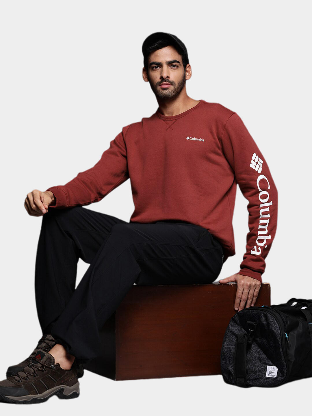 Columbia Men Maroon M Columbia Logo Fleece Crew Fleece Jacket