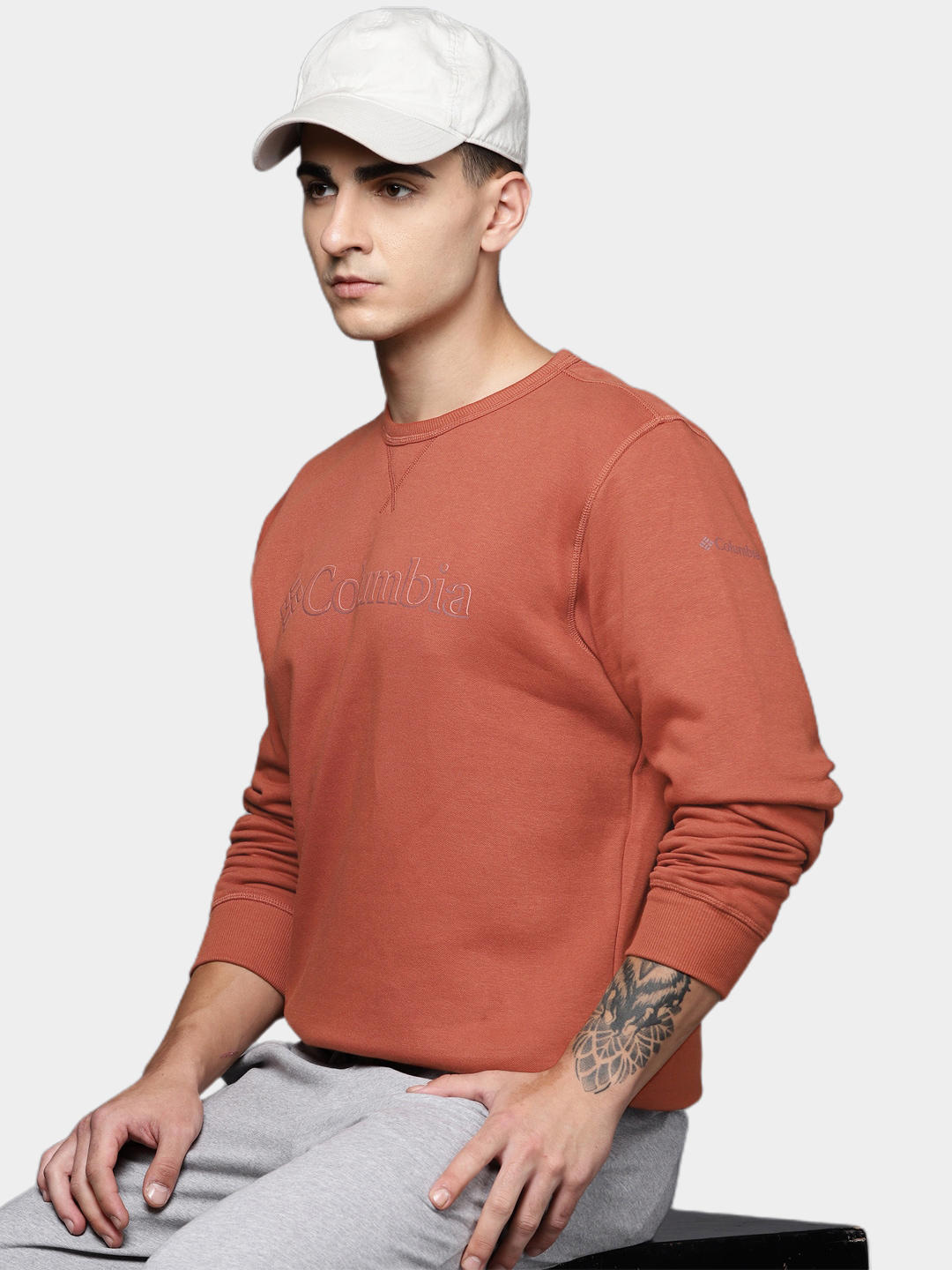 Columbia Men Orange M Columbia Logo Crew Fleece Top