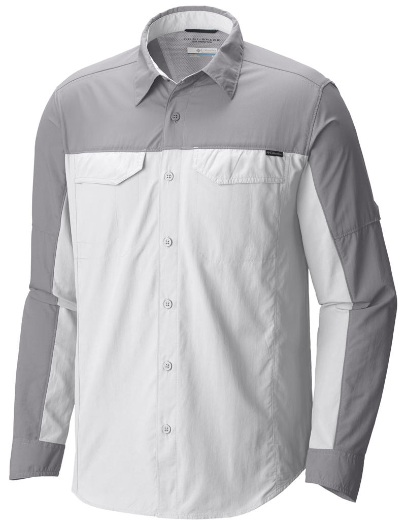 Columbia Men White Silver Ridge Blocked Long Sleeve Shirt (Sun Protection)