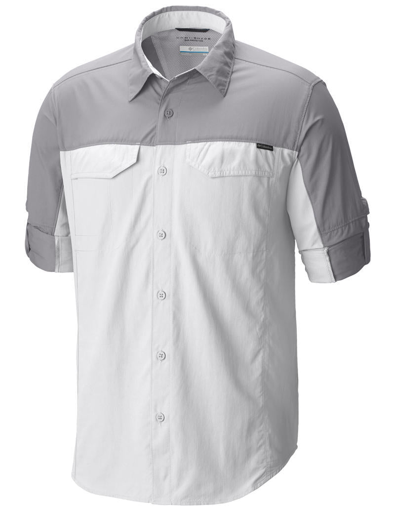Columbia Men White Silver Ridge Blocked Long Sleeve Shirt (Sun Protection)