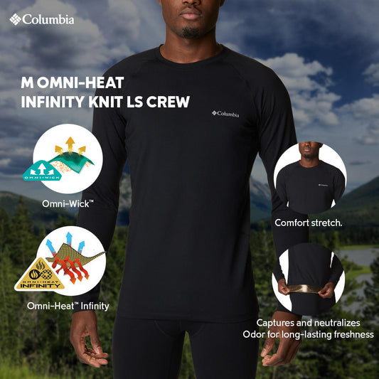 Columbia Mens Black M Omni-Heat Infinity Knit Long Sleeve Crew Baselayer Top