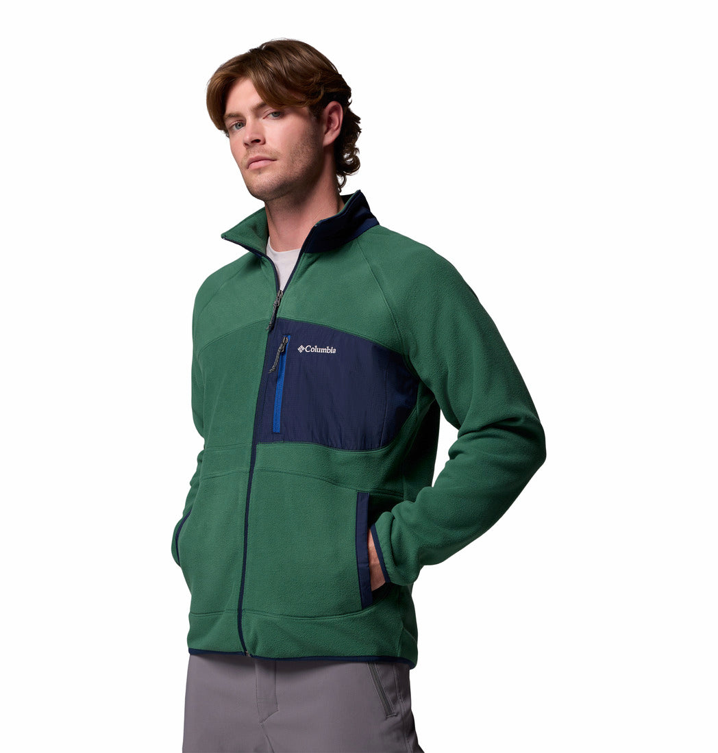 Columbia Men Green Fast Trek Overlay Fleece Jacket (Plus Size)