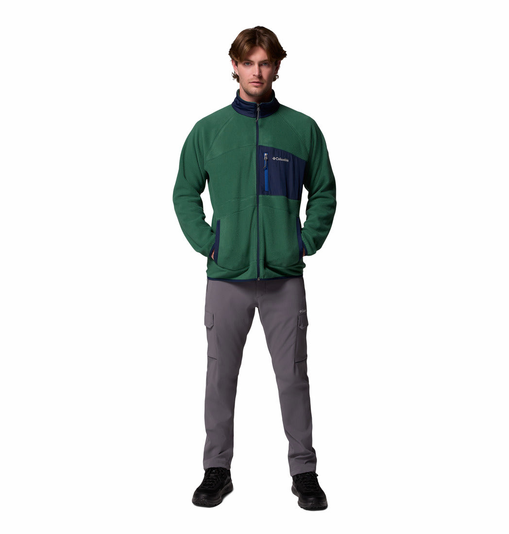 Columbia Men Green Fast Trek Overlay Fleece Jacket (Plus Size)