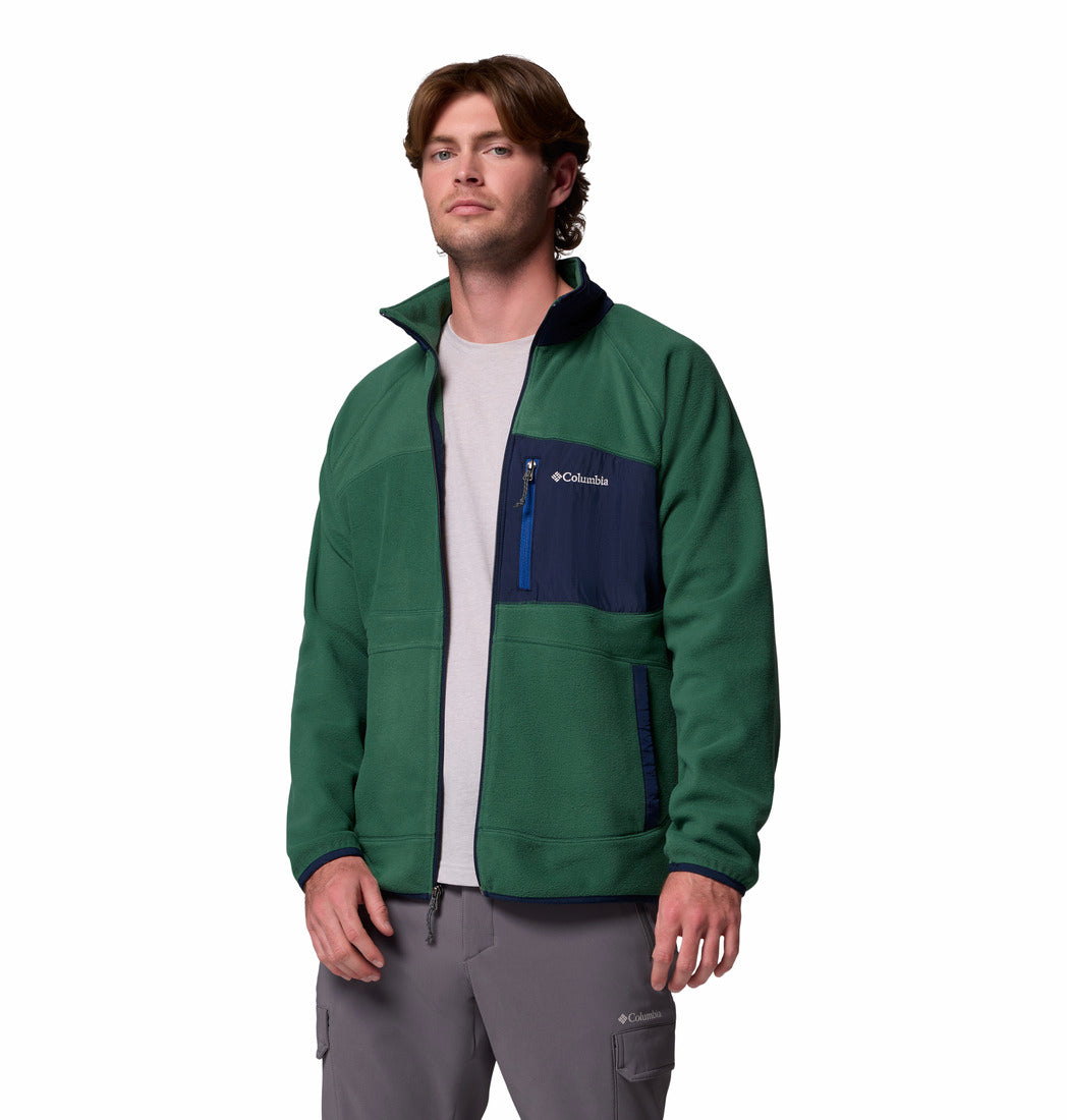 Columbia Men Green Fast Trek Overlay Fleece Jacket (Plus Size)