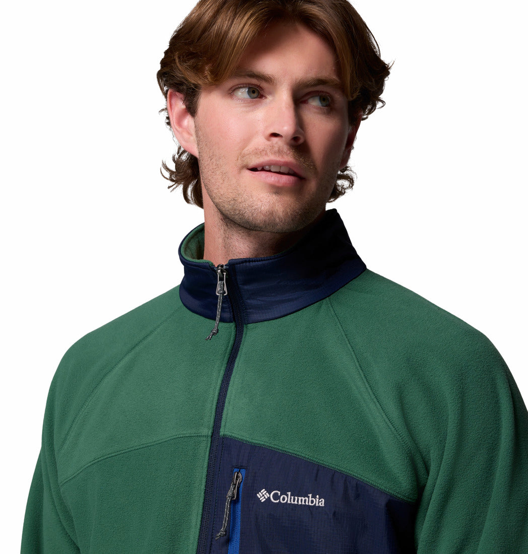 Columbia Men Green Fast Trek Overlay Fleece Jacket (Plus Size)