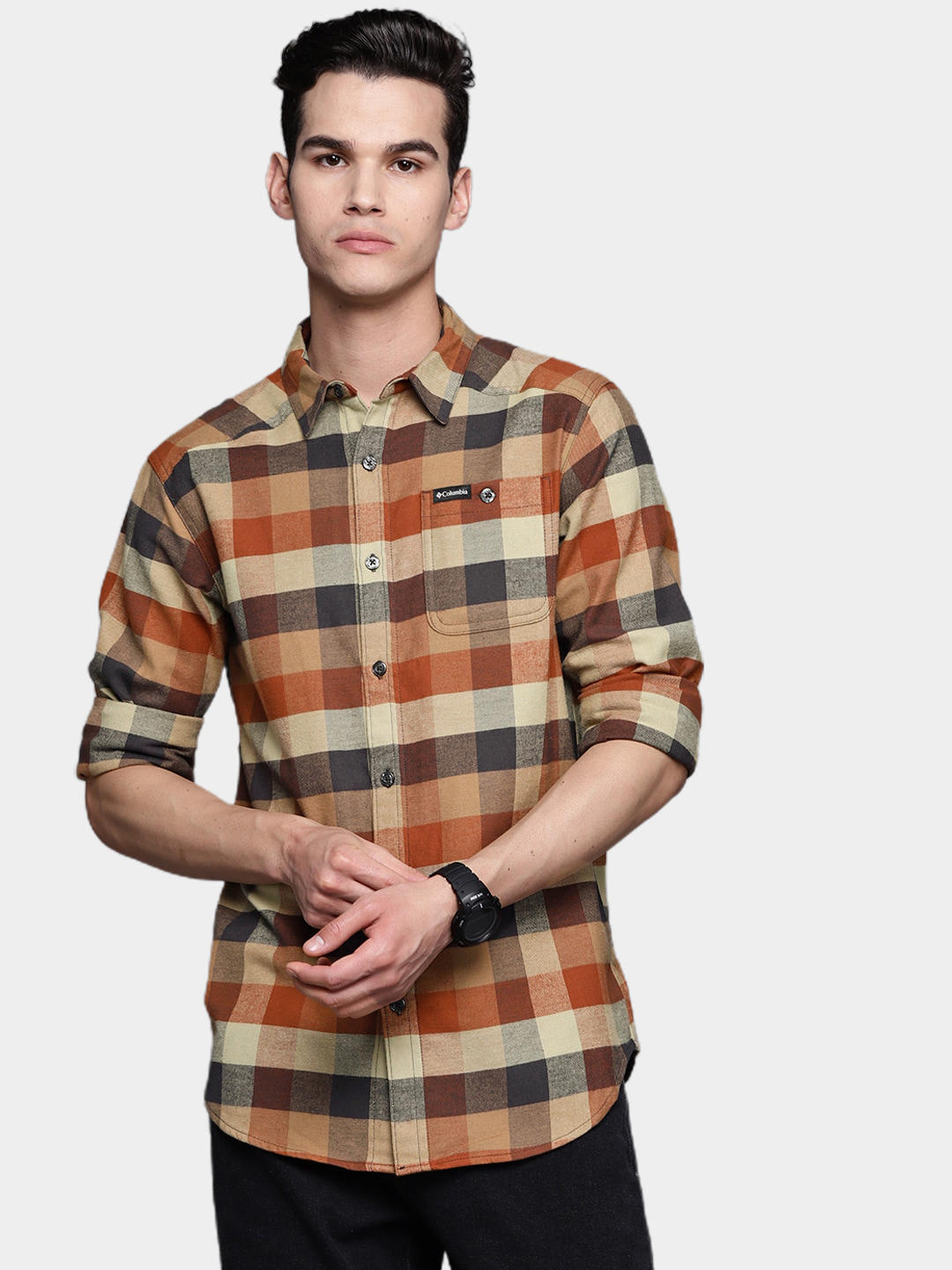 Columbia Men Brown Cornell Woods Flannel Long Sleeve Shirt