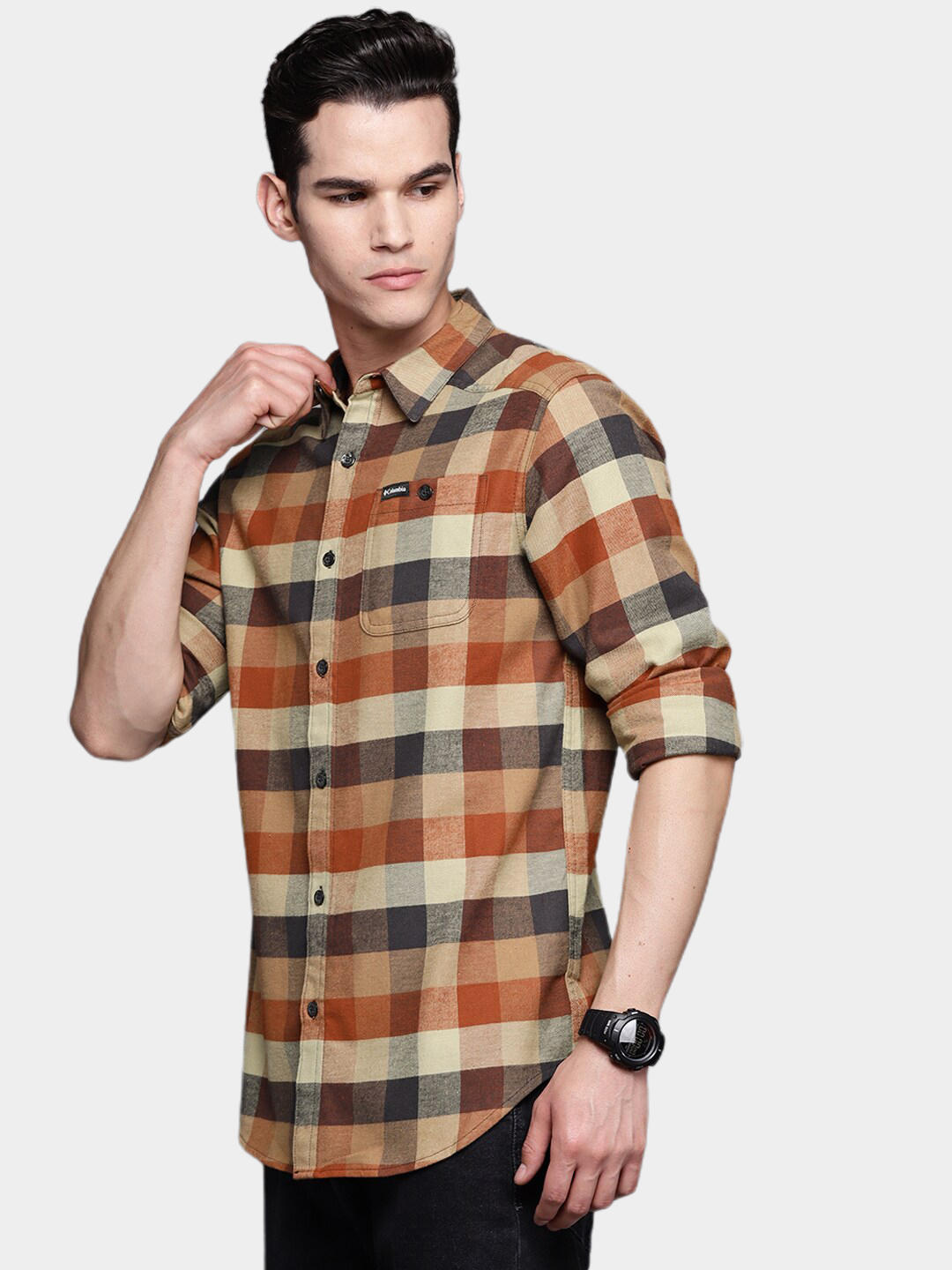 Columbia Men Brown Cornell Woods Flannel Long Sleeve Shirt