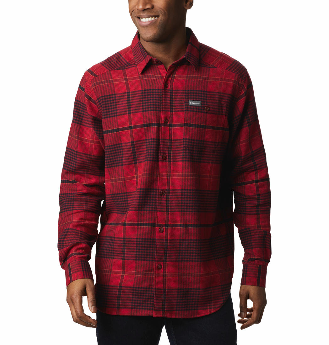 Columbia Men Red Cornell Woods Flannel Long Sleeve Shirt
