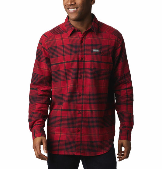 Columbia Men Red Cornell Woods Flannel Long Sleeve Shirt