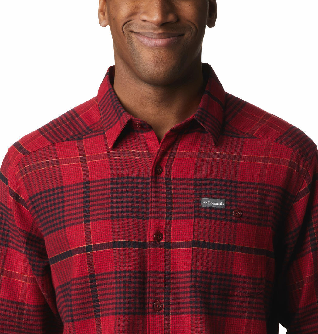Columbia Men Red Cornell Woods Flannel Long Sleeve Shirt