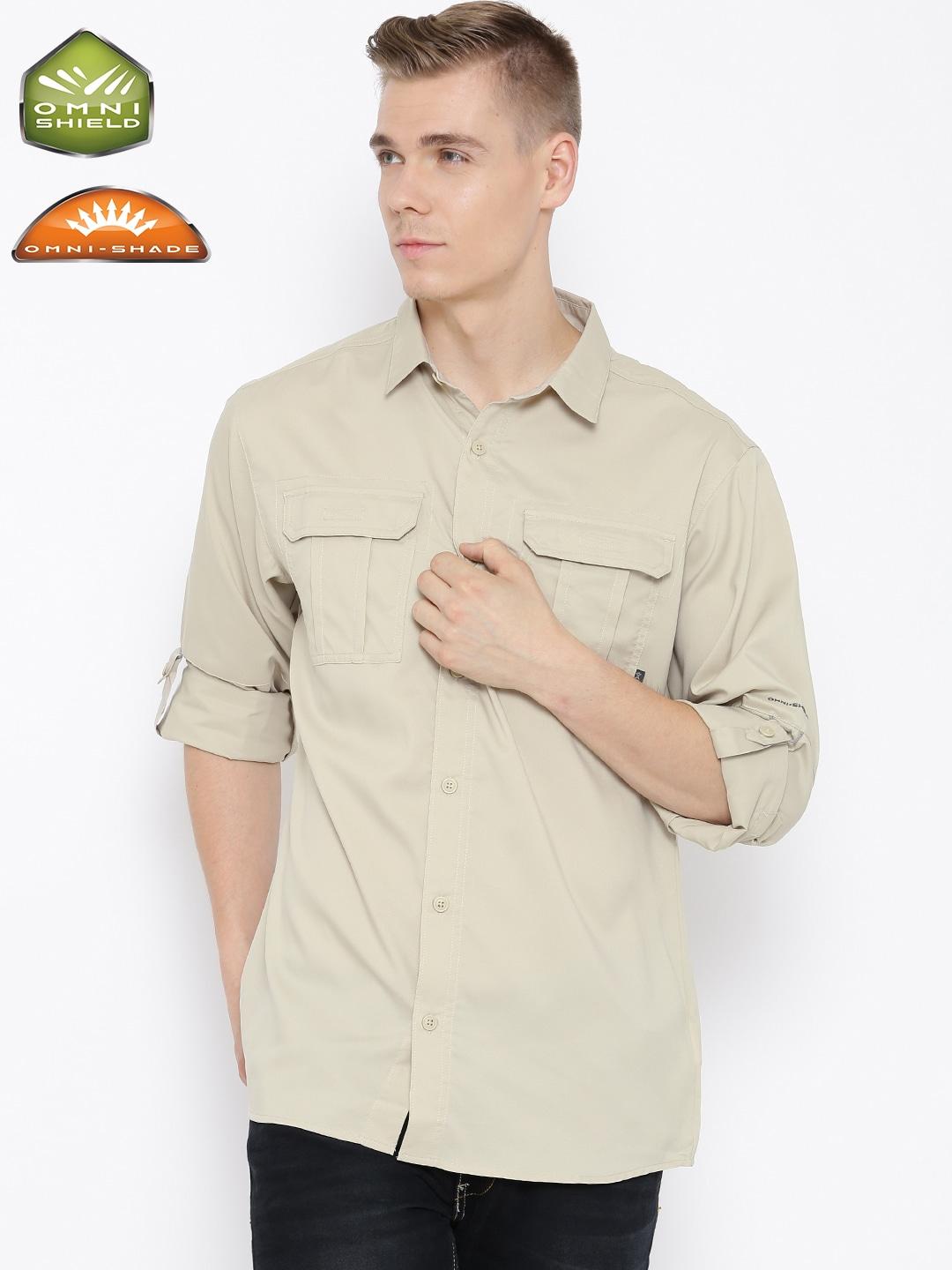Columbia Men Beige Voyager II Long Sleeve Shirt (Sun Protection)