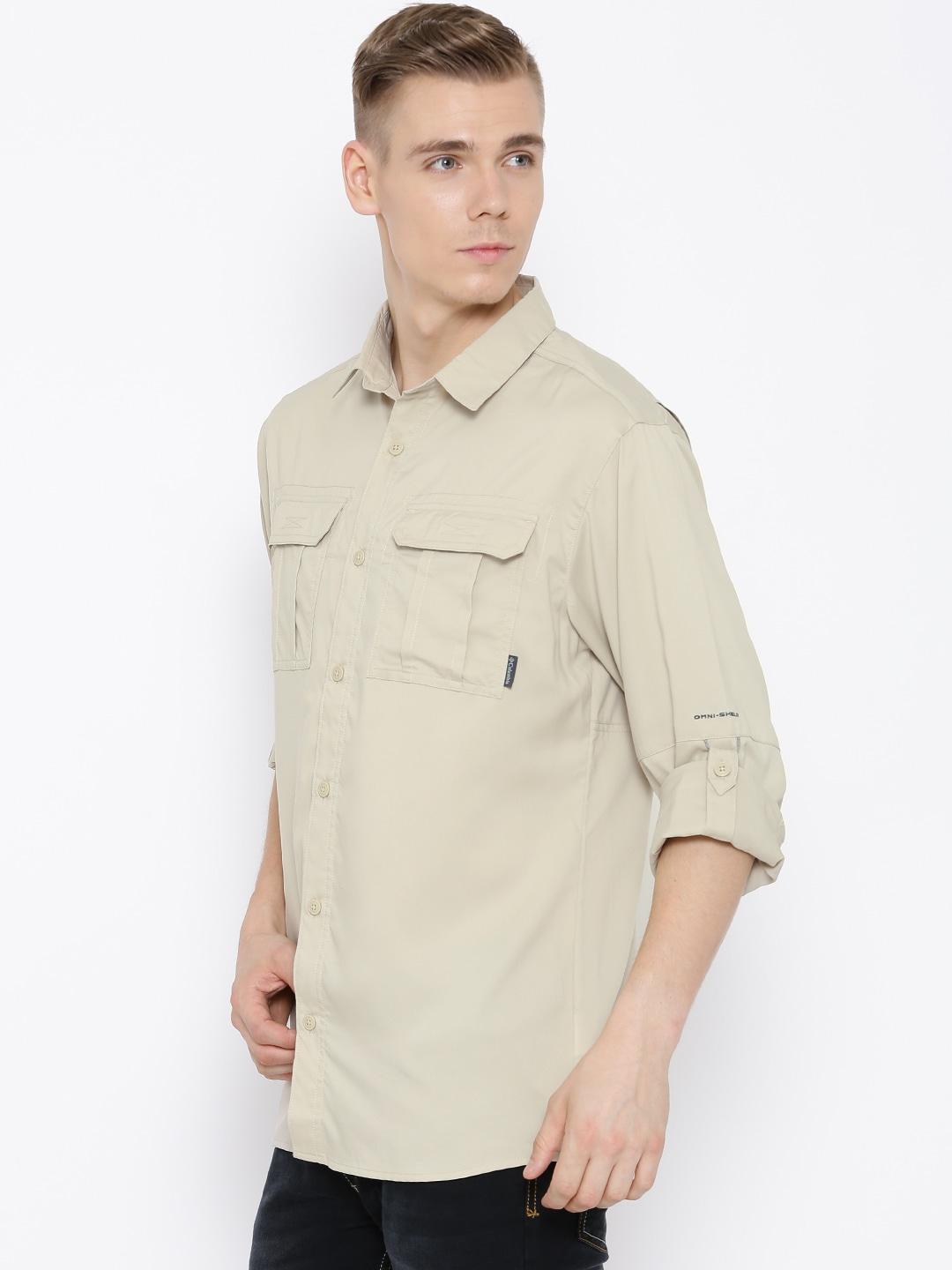 Columbia Men Beige Voyager II Long Sleeve Shirt (Sun Protection)