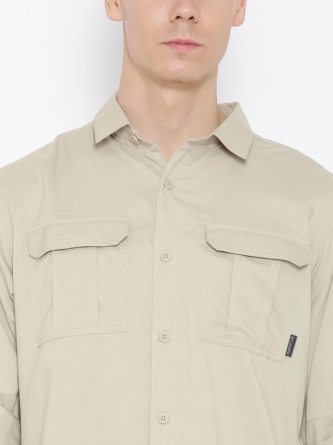 Columbia Men Beige Voyager II Long Sleeve Shirt (Sun Protection)