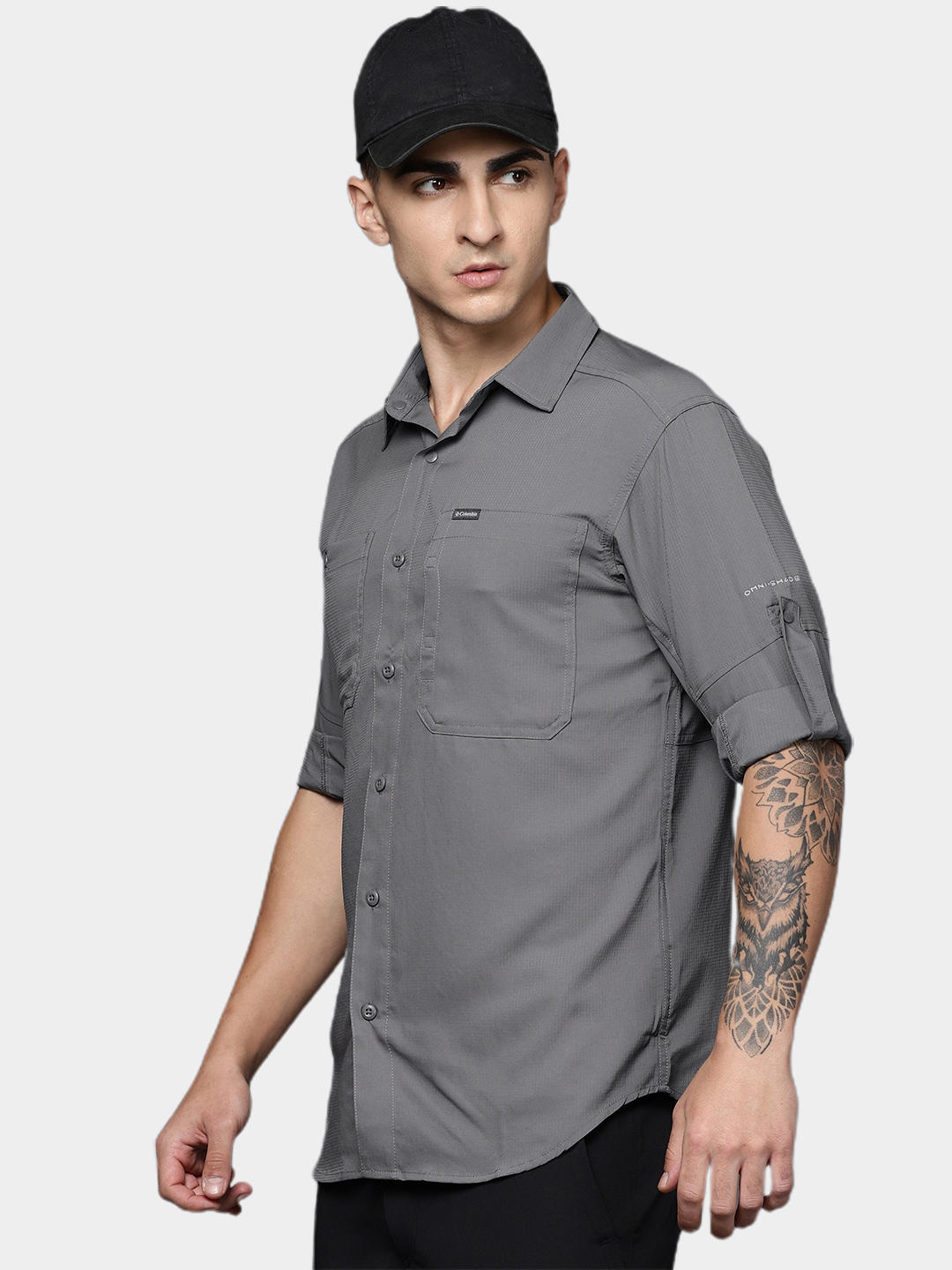 Columbia Men Grey Silver Ridge Utility Lite Long Sleeve Shirt