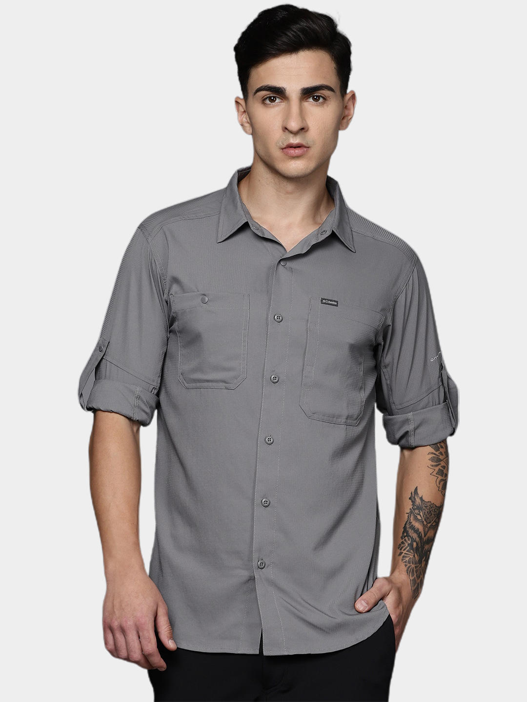 Columbia Men Grey Silver Ridge Utility Lite Long Sleeve Shirt