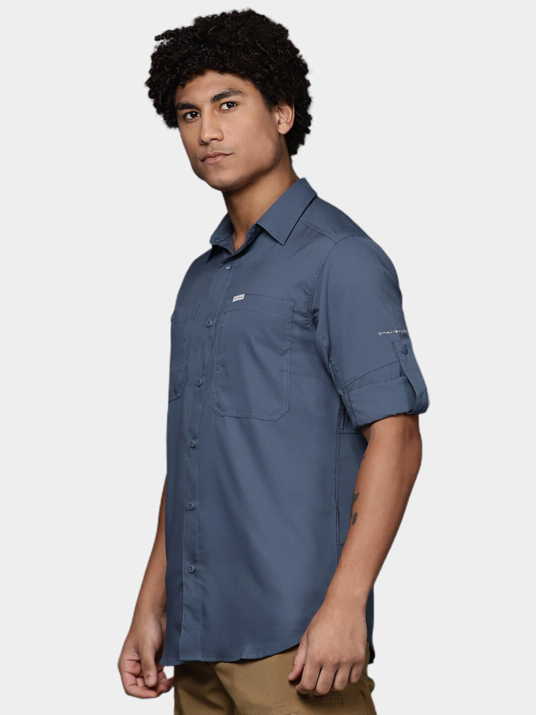 Columbia Men Navy Blue Silver Ridge Utility Lite Long Sleeve Shirt