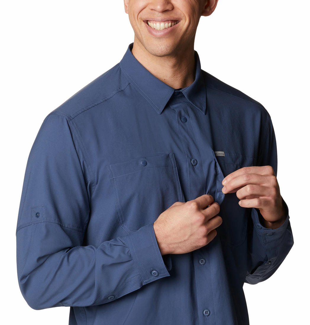 Columbia Men Navy Blue Silver Ridge Utility Lite Long Sleeve Shirt