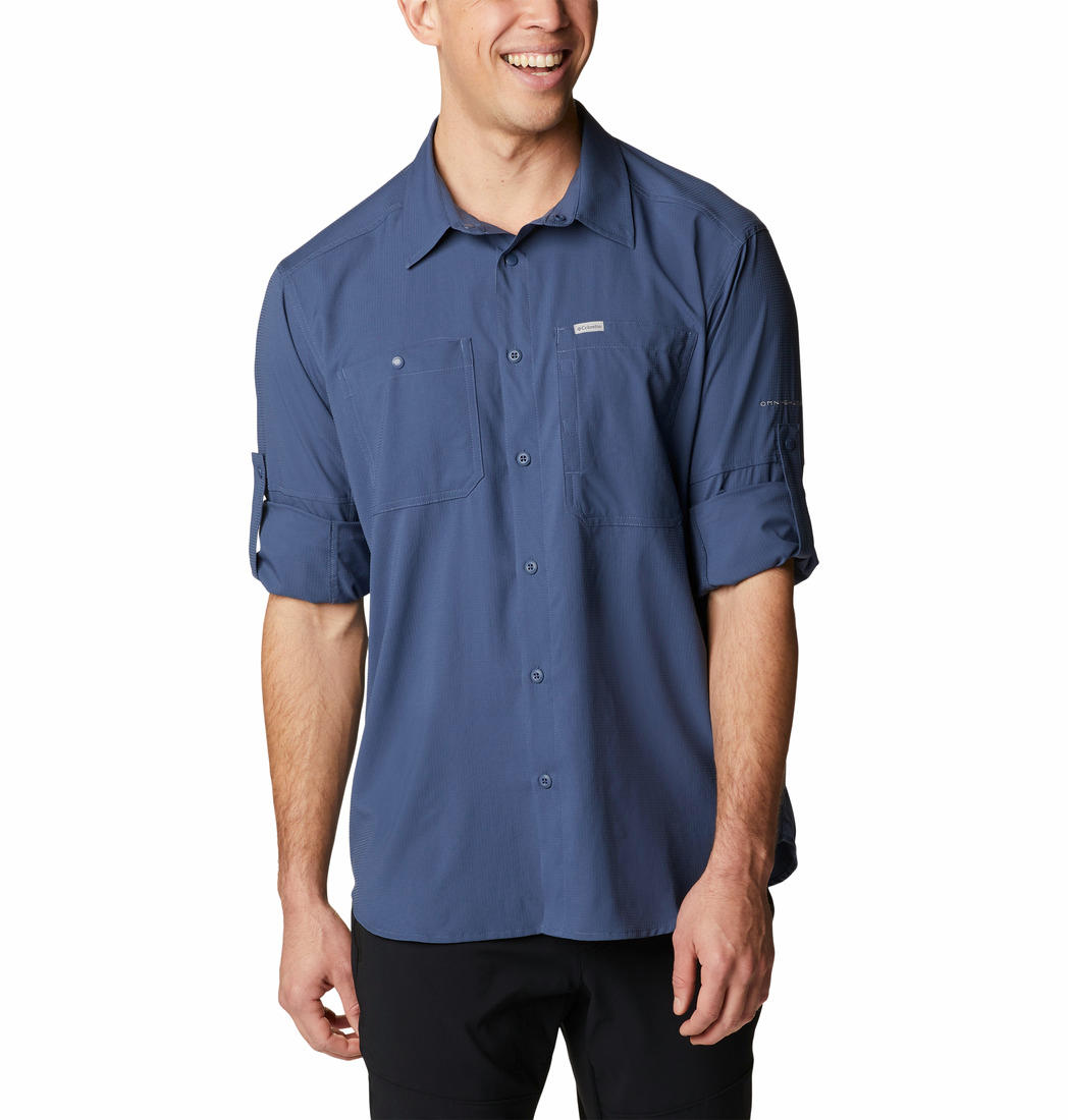 Columbia Men Navy Blue Silver Ridge Utility Lite Long Sleeve Shirt