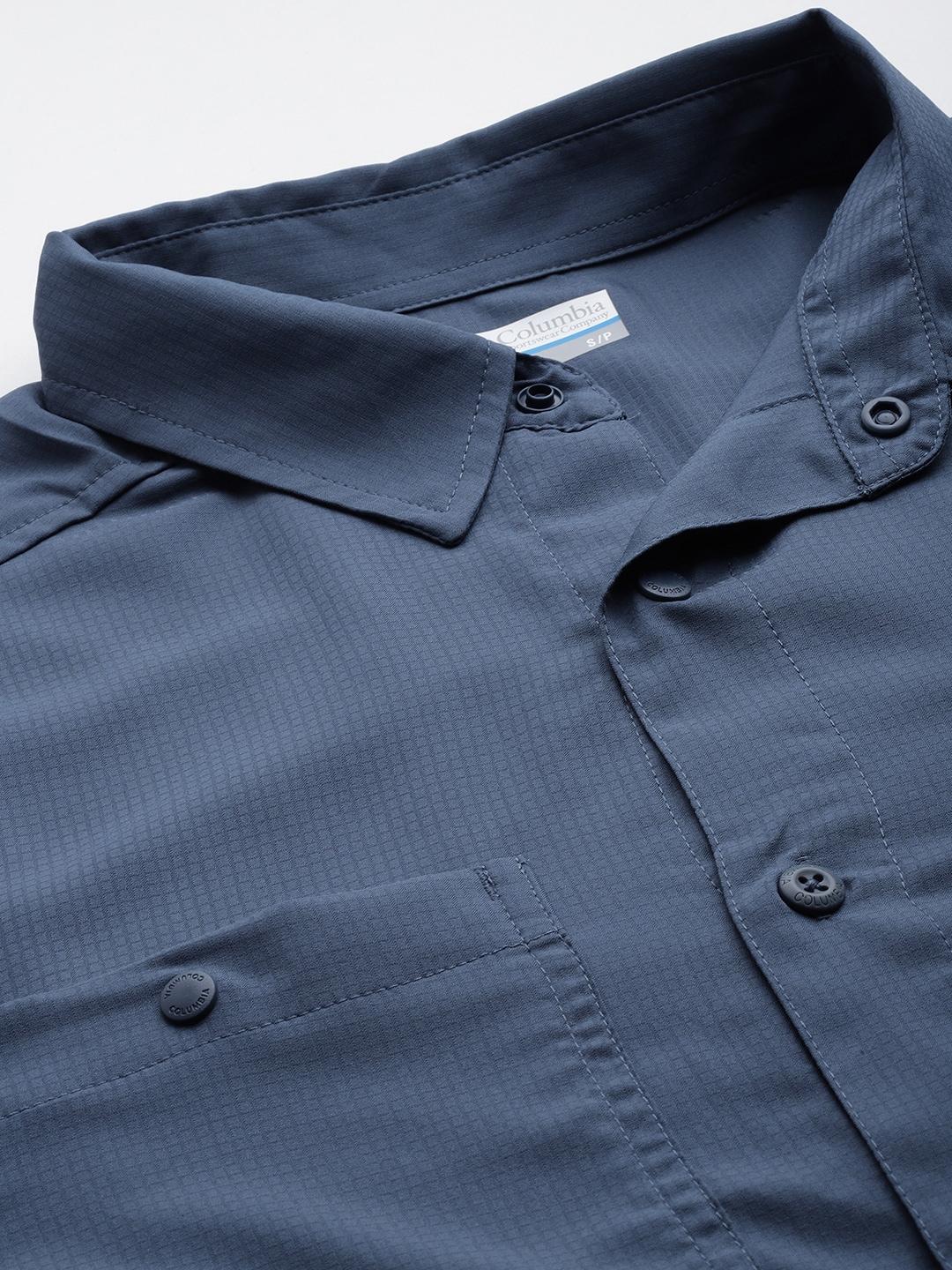 Columbia Men Navy Blue Silver Ridge Utility Lite Long Sleeve Shirt