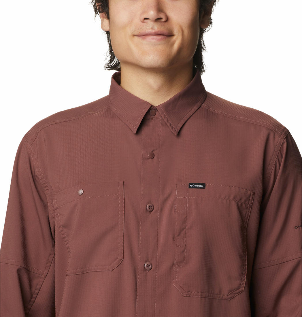 A Men Wearing Columbia Men Brown Silver Ridge Utility Lite Long Sleeve (Sun Protection)