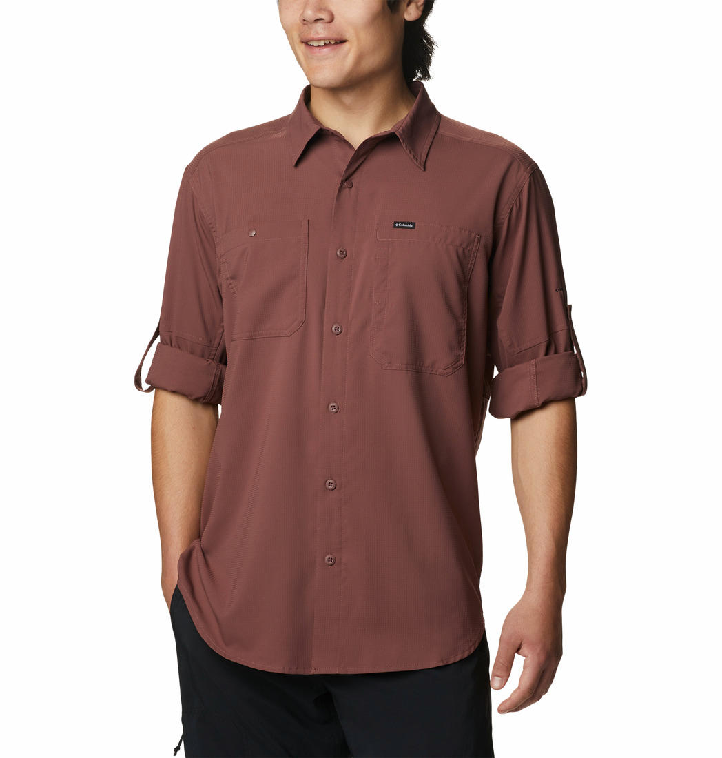 A Men Wearing Columbia Men Brown Silver Ridge Utility Lite Long Sleeve (Sun Protection)