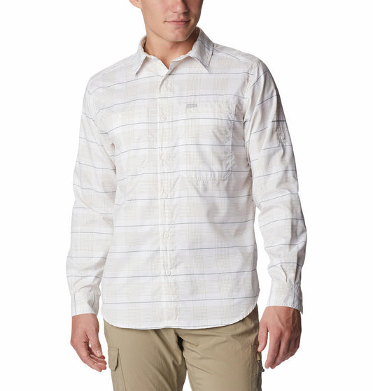 Columbia Men White Silver Ridge Utility Lite Plaid Long Sleeve Shirts