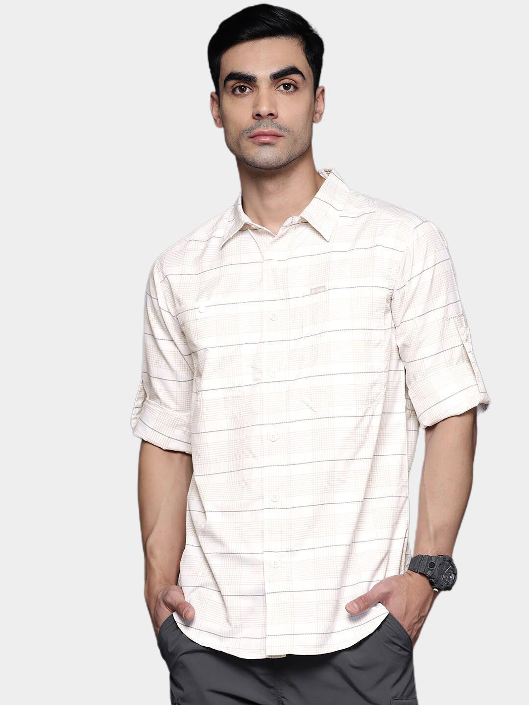 Columbia Men White Silver Ridge Utility Lite Plaid Long Sleeve Shirts