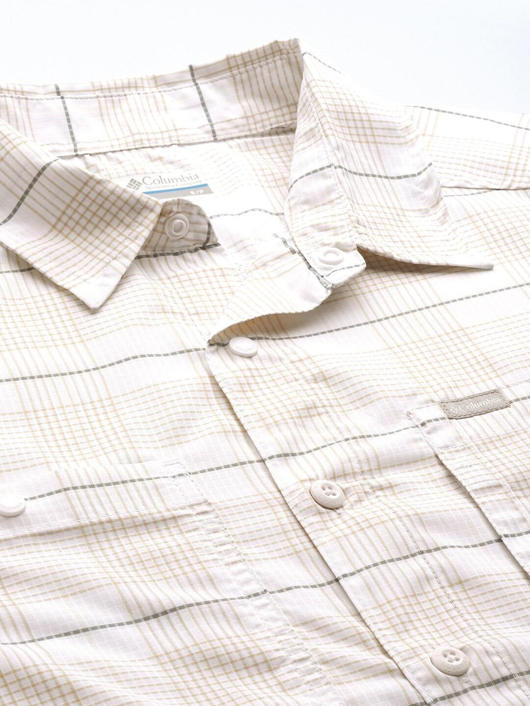 Columbia Men White Silver Ridge Utility Lite Plaid Long Sleeve Shirts