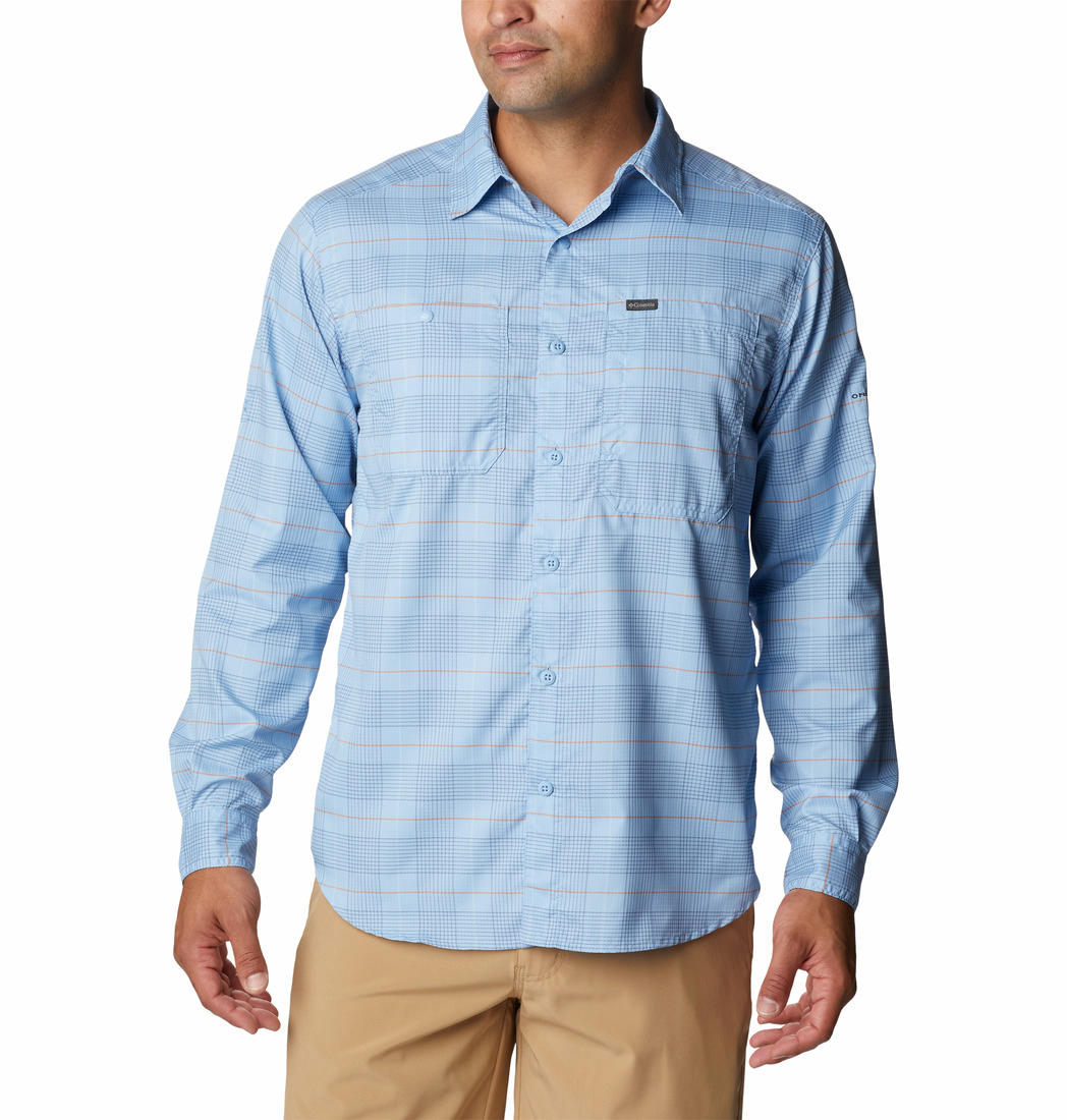 Columbia Men Blue Silver Ridge Utility Lite Plaid Long Sleeve Shirts
