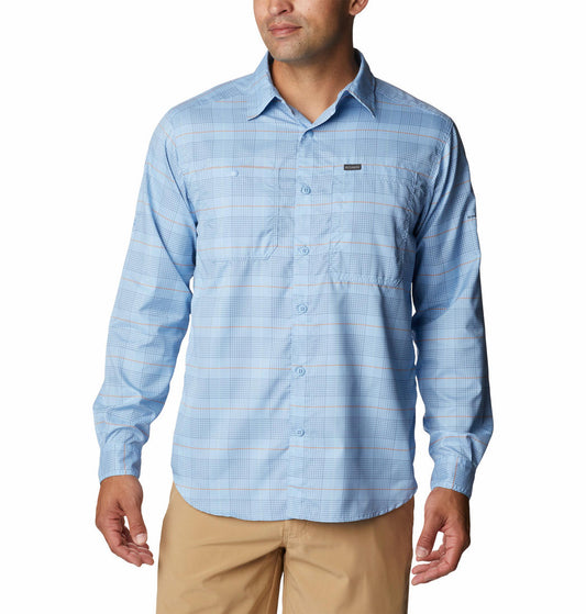 Columbia Men Blue Silver Ridge Utility Lite Plaid Long Sleeve Shirts