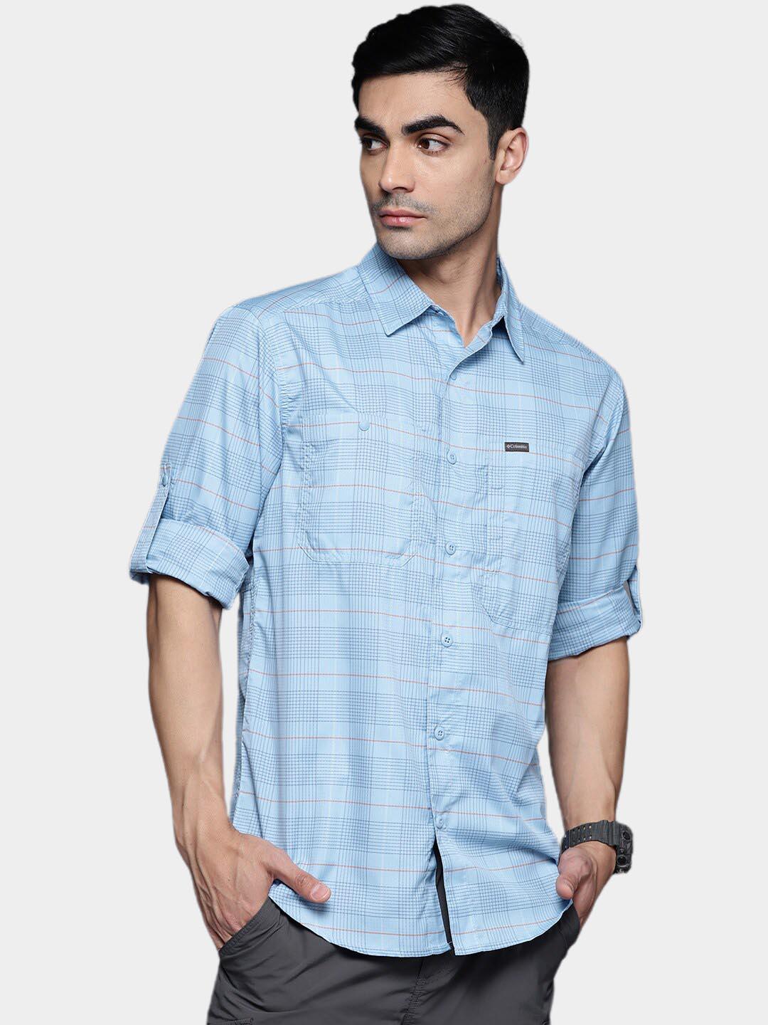 Columbia Men Blue Silver Ridge Utility Lite Plaid Long Sleeve Shirts