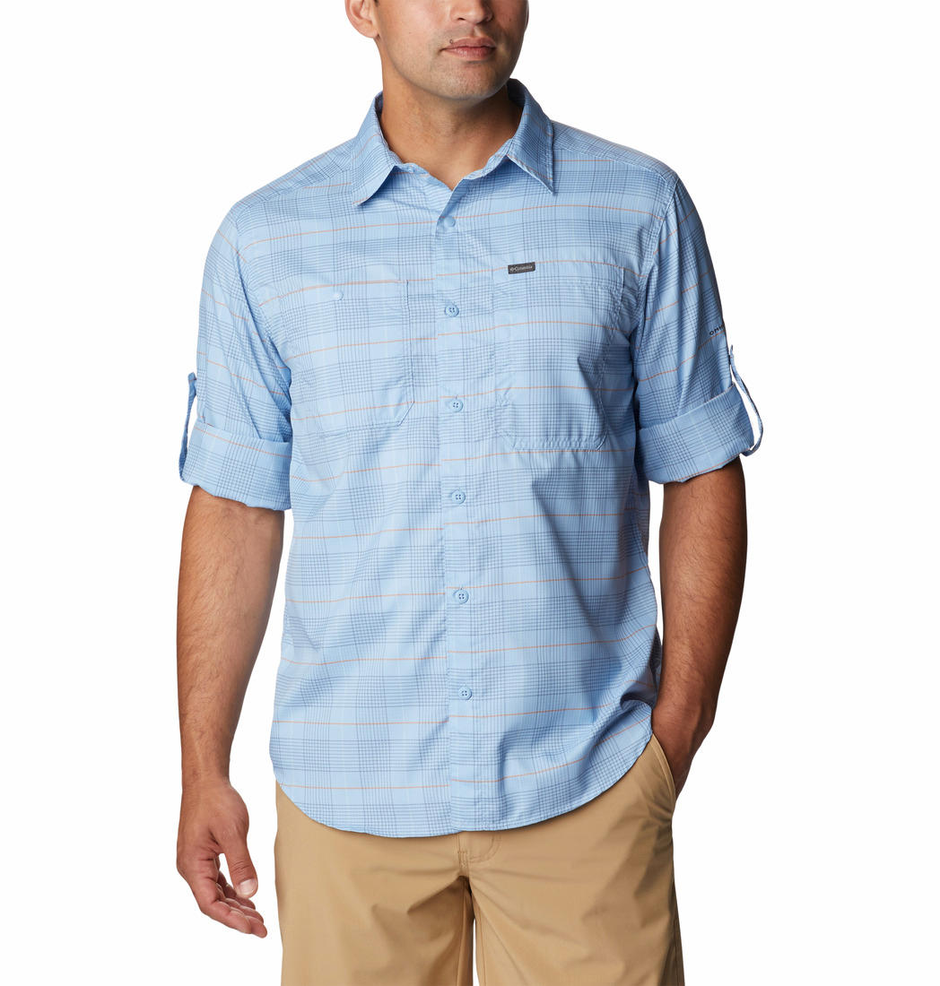 Columbia Men Blue Silver Ridge Utility Lite Plaid Long Sleeve Shirts