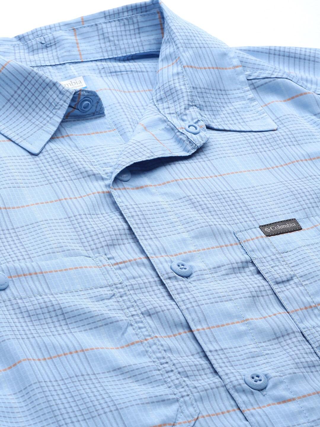 Columbia Men Blue Silver Ridge Utility Lite Plaid Long Sleeve Shirts