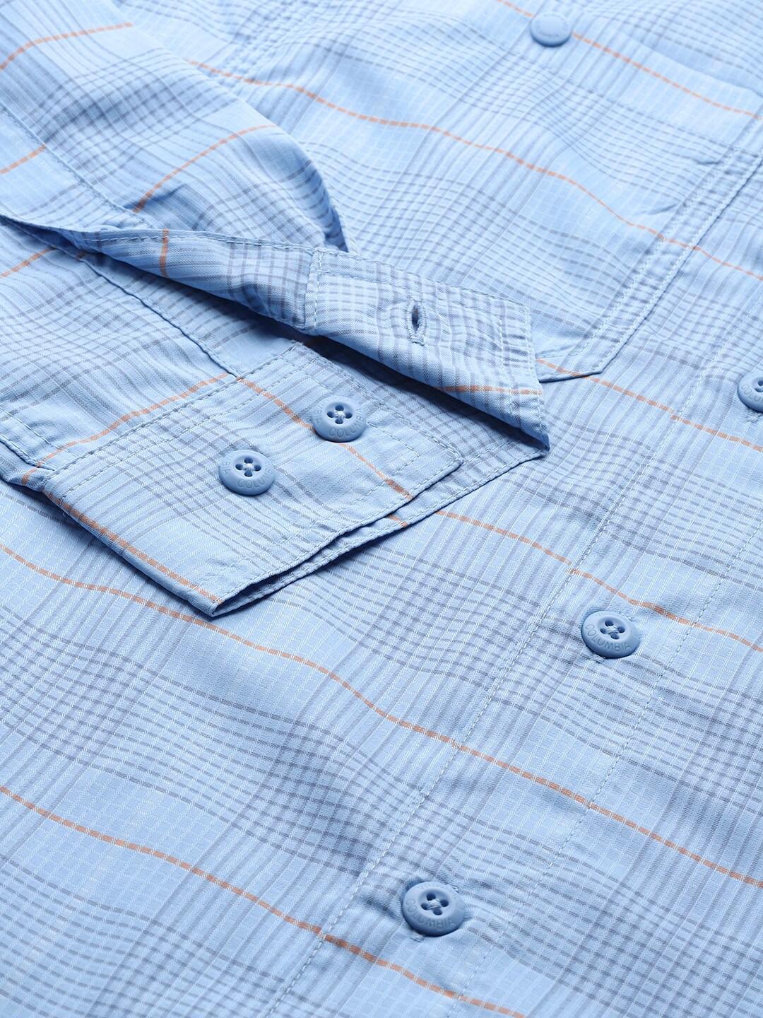 Columbia Men Blue Silver Ridge Utility Lite Plaid Long Sleeve Shirts