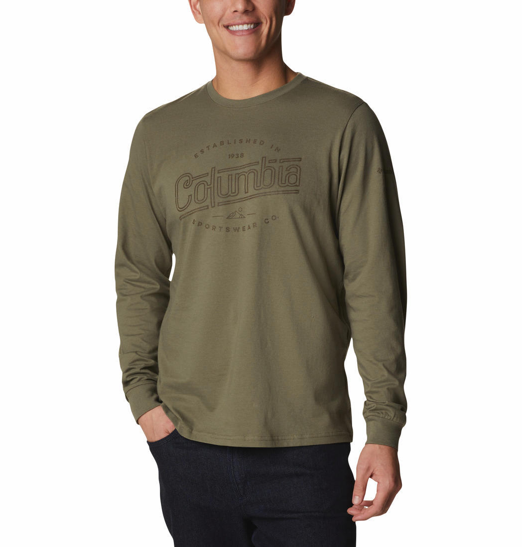 Columbia Men Green Brighton Woods Graphic Long Sleeve