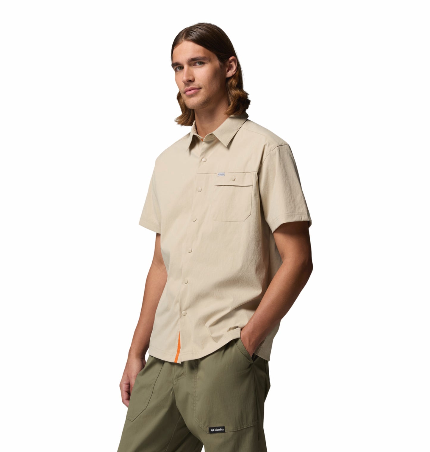 Columbia Men Beige Omni-Shade Landroamer Ripstop II Short Sleeve Shirt (Plus Size)
