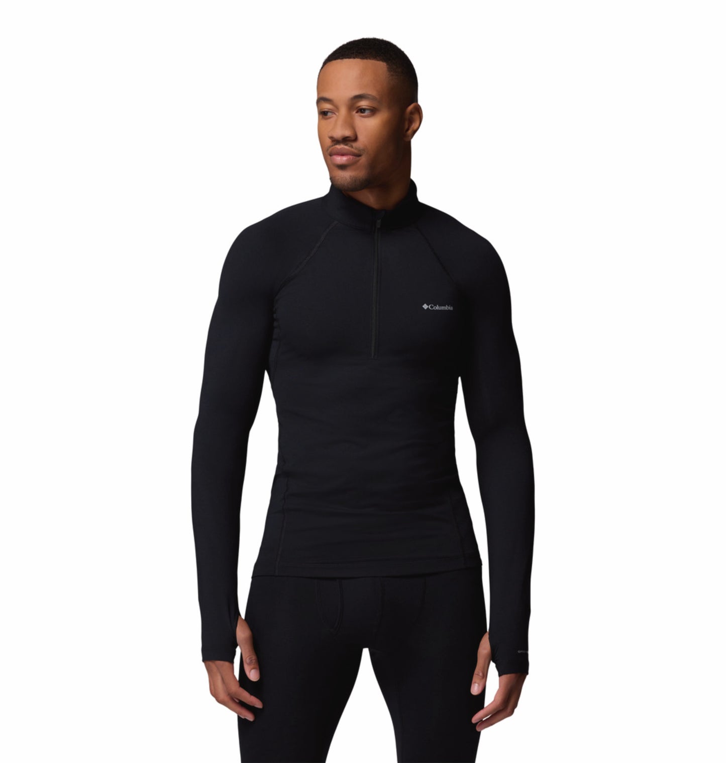 Columbia Men Black OmniHeat Reflective Midweight Stretch Long Sleeve Half Zip Thermal Top