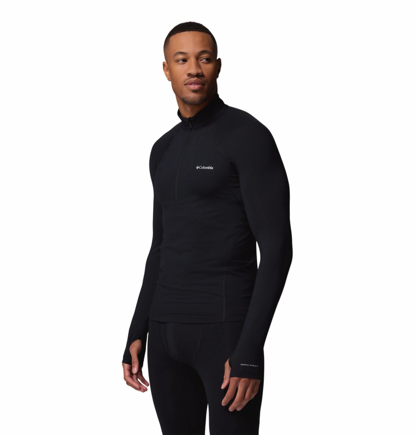 Columbia Men Black OmniHeat Reflective Midweight Stretch Long Sleeve Half Zip Thermal Top