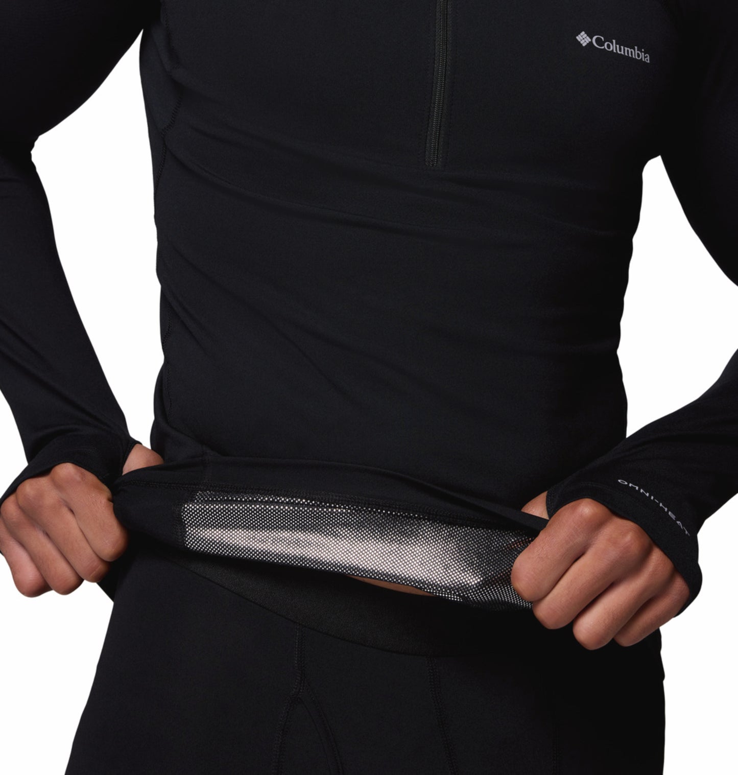Columbia Men Black OmniHeat Reflective Midweight Stretch Long Sleeve Half Zip Thermal Top
