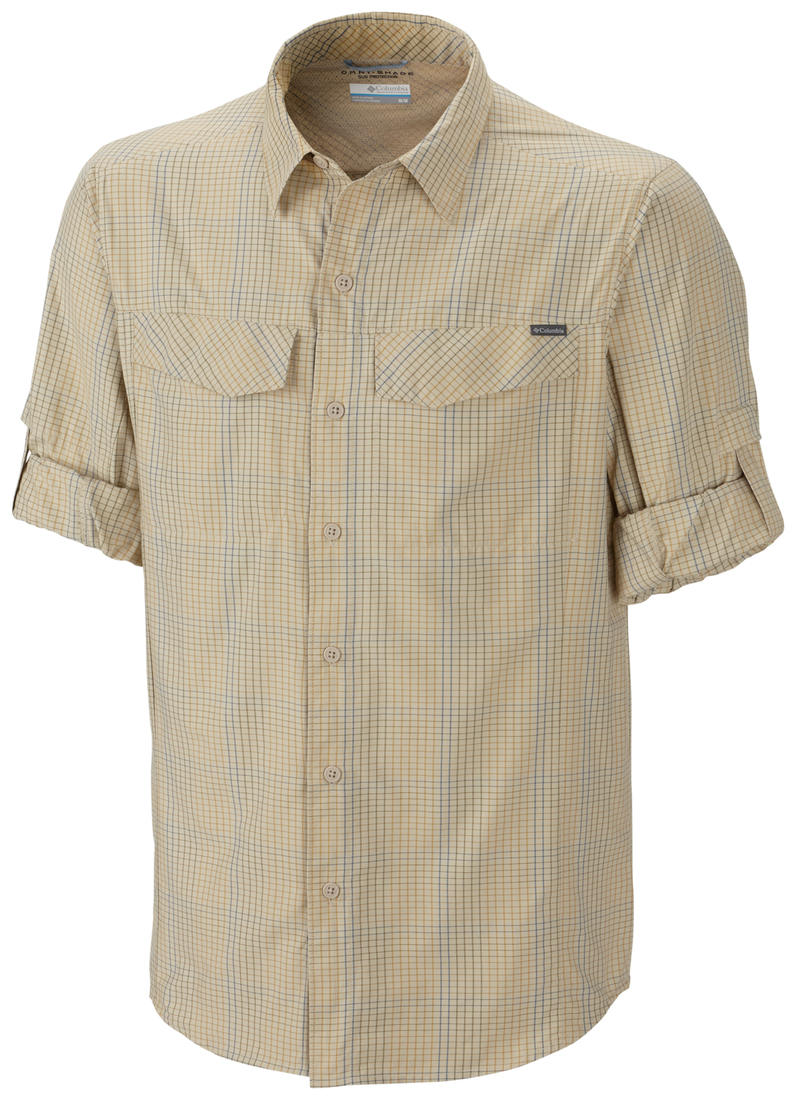 Columbia Men White Silver Ridge Plaid Long Sleeve Shirt (Sun Protection)