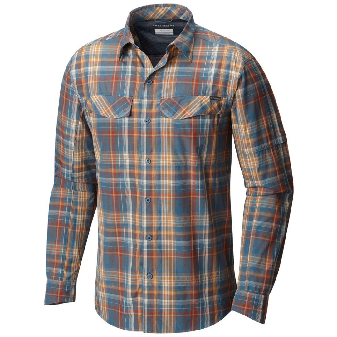 Columbia Men Blue Silver Ridge Plaid Long Sleeve Shirt (Sun Protection)