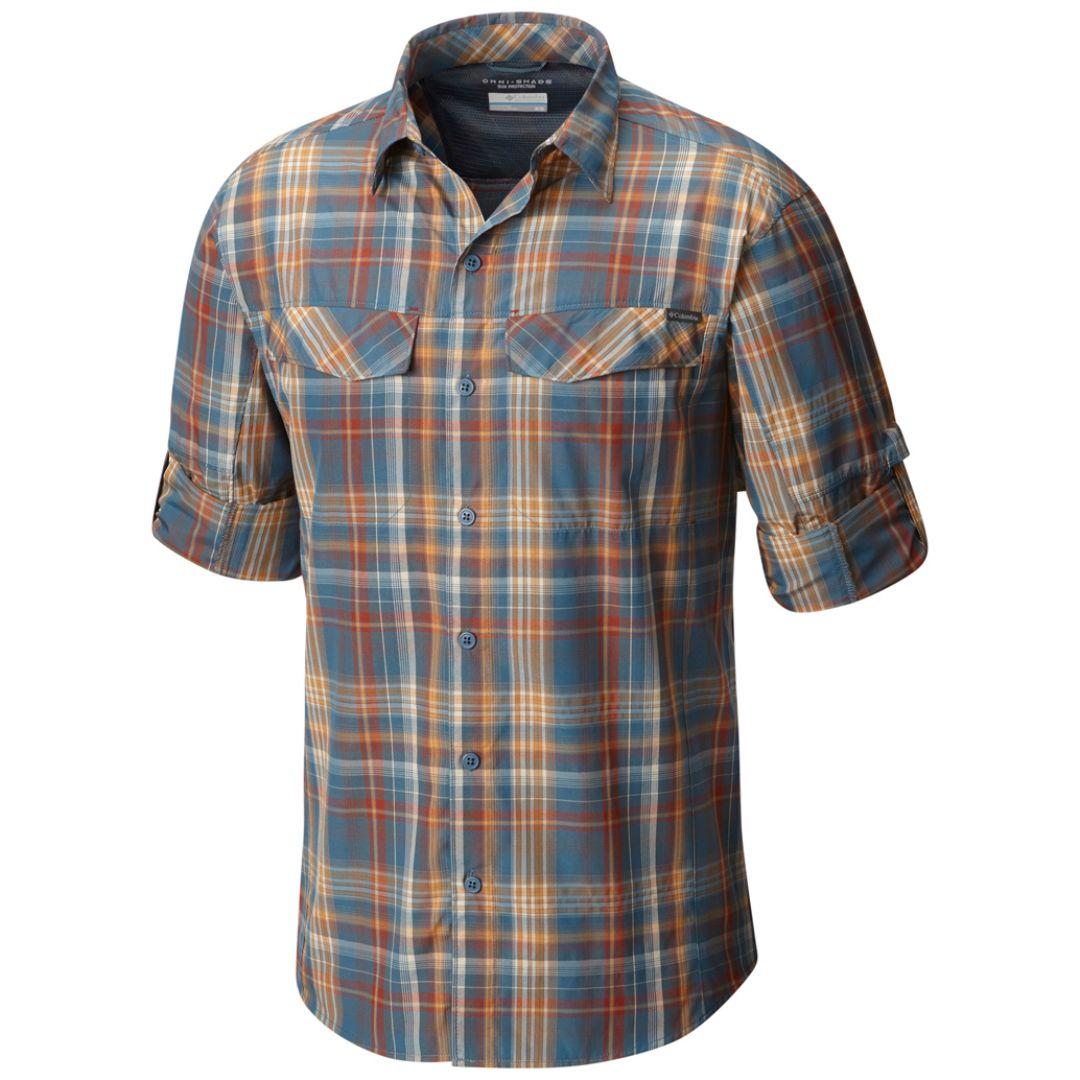 Columbia Men Blue Silver Ridge Plaid Long Sleeve Shirt (Sun Protection)